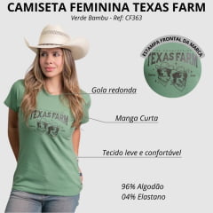 Camiseta Feminina Texas Farm Baby Look Manga Curta Verde Bambu Estampa Cachorro Ref:CF363