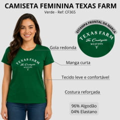 Camiseta Feminina Texas Farm Baby Look Verde Bandeira Logo Off White - Ref:CF365