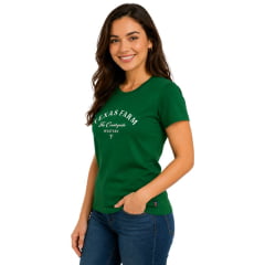 Camiseta Feminina Texas Farm Baby Look Verde Bandeira Logo Off White - Ref:CF365