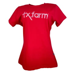 Camiseta Feminina Texas Farm Baby Look Manga Curta Vermelho Cereja Estampado Logo Ref: CF290