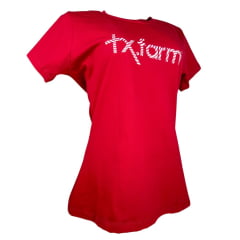 Camiseta Feminina Texas Farm Baby Look Manga Curta Vermelho Cereja Estampado Logo Ref: CF290