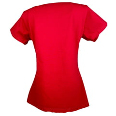 Camiseta Feminina Texas Farm Baby Look Manga Curta Vermelho Cereja Estampado Logo Ref: CF290