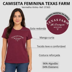 Camiseta Feminina Texas Farm Baby Look Vermelho Vinho Logo Off White - Ref:CF365