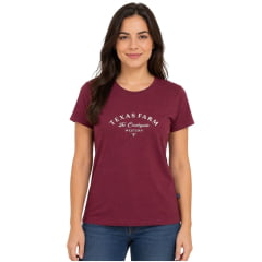 Camiseta Feminina Texas Farm Baby Look Vermelho Vinho Logo Off White - Ref:CF365