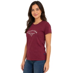 Camiseta Feminina Texas Farm Baby Look Vermelho Vinho Logo Off White - Ref:CF365