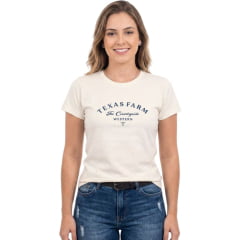 Camiseta Feminina Texas Farm Baby Look Off White Logo Azul - Ref:CF365