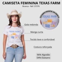 Camiseta Feminina Texas Farm Baby Look Post Manga Curta Branca Estampada Ref:CF376