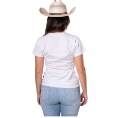 Camiseta Feminina Texas Farm Baby Look Post Manga Curta Branca Estampada Ref:CF376