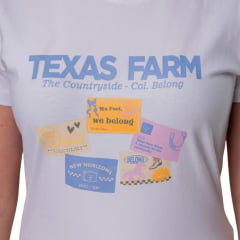 Camiseta Feminina Texas Farm Baby Look Post Manga Curta Branca Estampada Ref:CF376