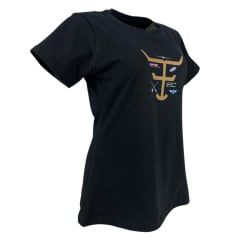 Camiseta Feminina Texas Farm Baby Look Preta Manga Curta Com Logo E Flechas Ref: CF282