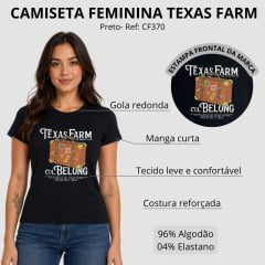 Camiseta Feminina Texas Farm Baby Look Travel Preto Off White Branco - Ref:CF370
