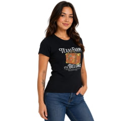 Camiseta Feminina Texas Farm Baby Look Travel Preto Off White Branco - Ref:CF370