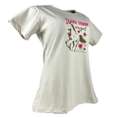 Camiseta Feminina Texas Farm Babylook Bege Manga Curta Com estampa Cavalo E Corações Ref:CF238