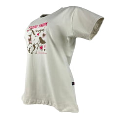 Camiseta Feminina Texas Farm Babylook Bege Manga Curta Com estampa Cavalo E Corações Ref:CF238