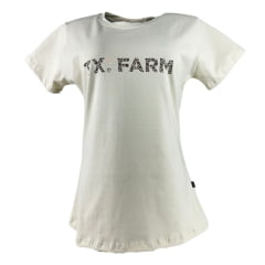 Camiseta Feminina Texas Farm Babylook Bege Manga Curta Com Logo De Florzinha Ref:CF309