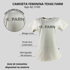 Camiseta Feminina Texas Farm Babylook Bege Manga Curta Com Logo De Florzinha Ref:CF309