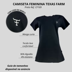 Camiseta Feminina Texas Farm Babylook Preta Manga Curta Com Logo Pequena Em Branco Ref:CF169