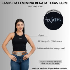Camiseta Feminina Texas Farm Canelada Western Show Preto Com Logo Branco Ref:RT002