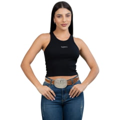 Camiseta Feminina Texas Farm Canelada Western Show Preto Com Logo Branco Ref:RT002