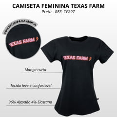 Camiseta Feminina Texas Farm Manga Curta Baby Look Preta Com Estampa Rosa/Laranja - REF: CF297