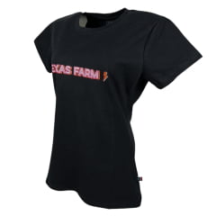 Camiseta Feminina Texas Farm Manga Curta Baby Look Preta Com Estampa Rosa/Laranja - REF: CF297