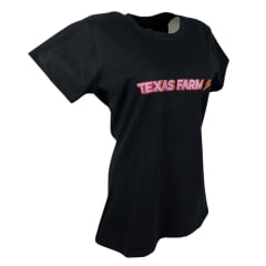 Camiseta Feminina Texas Farm Manga Curta Baby Look Preta Com Estampa Rosa/Laranja - REF: CF297