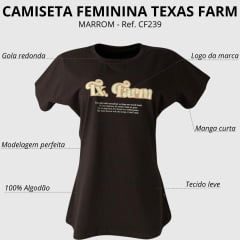 Camiseta Feminina Texas Farm Manga Curta Marrom Café Ref: CF239