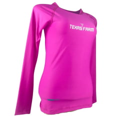 Camiseta Feminina Texas Farm Manga Longa UV50+ Rosa Tutti Frutti Com Logo Branco Ref:UVF0006