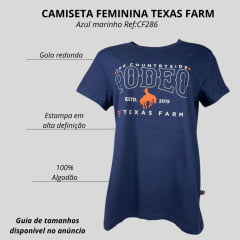 Camiseta Feminina Texas Farm Manga Curta Azul Marinho Estampada The Countryside Rodeo Em Branco/Laranja Ref:CF286