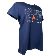 Camiseta Feminina Texas Farm Manga Curta Azul Marinho Estampada The Countryside Rodeo Em Branco/Laranja Ref:CF286