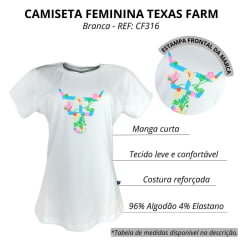 Camiseta Feminina Texas Farm Manga Curta Babylook Branca Com Logo Estampada De Flores REF: CF316