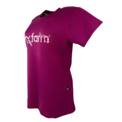 Camiseta Feminina Texas Farm Manga Curta Babylook Roxo Amora Com Logo Estampada De Flores E Borboletas REF: CF311