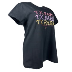 Camiseta Feminina Texas Farm Manga Curta Preta Com Logo Estampada Em Rosa/Lilás E Amarelo Ref:CF285