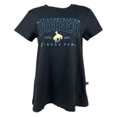 Camiseta Feminina Texas Farm Manga Curta Preta Estampada The Countryside Rodeo Em Azul/Creme Ref:CF286