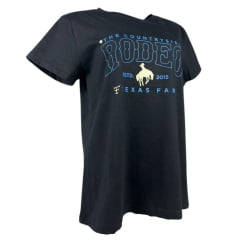 Camiseta Feminina Texas Farm Manga Curta Preta Estampada The Countryside Rodeo Em Azul/Creme Ref:CF286