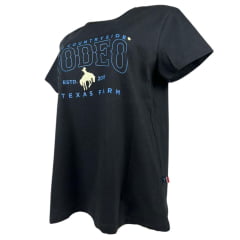 Camiseta Feminina Texas Farm Manga Curta Preta Estampada The Countryside Rodeo Em Azul/Creme Ref:CF286