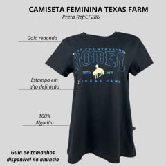 Camiseta Feminina Texas Farm Manga Curta Preta Estampada The Countryside Rodeo Em Azul/Creme Ref:CF286