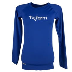 Camiseta Feminina Texas Farm Manga Longa Térmica UV50+ Azul Com Logo Branco Ref:UVF0001