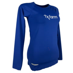 Camiseta Feminina Texas Farm Manga Longa Térmica UV50+ Azul Com Logo Branco Ref:UVF0001
