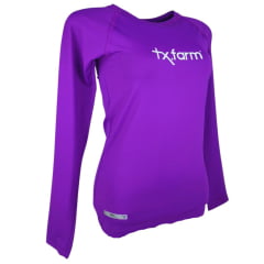 Camiseta Feminina Texas Farm Manga Longa Térmica UV50+ Roxo Profundo Com Logo Branco Ref:UVF0001
