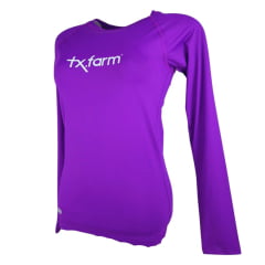 Camiseta Feminina Texas Farm Manga Longa Térmica UV50+ Roxo Profundo Com Logo Branco Ref:UVF0001