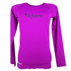 Camiseta Feminina Texas Farm Manga Longa Térmica UV50+ Roxo Púrpura Com Logo Preto Ref:UVF0001