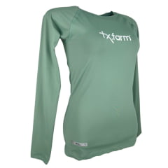 Camiseta Feminina Texas Farm Manga Longa Térmica UV50+ Verde Pistache Com Logo Branco Ref:UVF0001