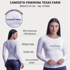 Camiseta Feminina Texas Farm Manga Longa UV50+ Branca Ref:UVF006