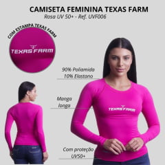 Camiseta Feminina Texas Farm Manga Longa UV50+ Com Logo Branco Ref:UVF006 - Escolha a cor