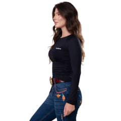Camiseta Feminina Texas Farm Manga Longa UV50+ Preto Com Logo Branco Ref:UVF010