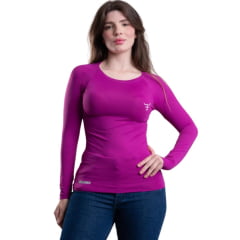 Camiseta Feminina Texas Farm Manga Longa UV50+ Roxo Púrpura Com Logo Branco Ref:UVF008