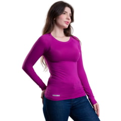 Camiseta Feminina Texas Farm Manga Longa UV50+ Roxo Púrpura Com Logo Branco Ref:UVF008