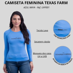 Camiseta Feminina Texas Farm Manga Longa UVF50+ Azul Maya Ref:UVF001