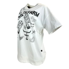 Camiseta Feminina Texas Farm Oversized Western Show Off White Com Estampa Marrom REF: CO006